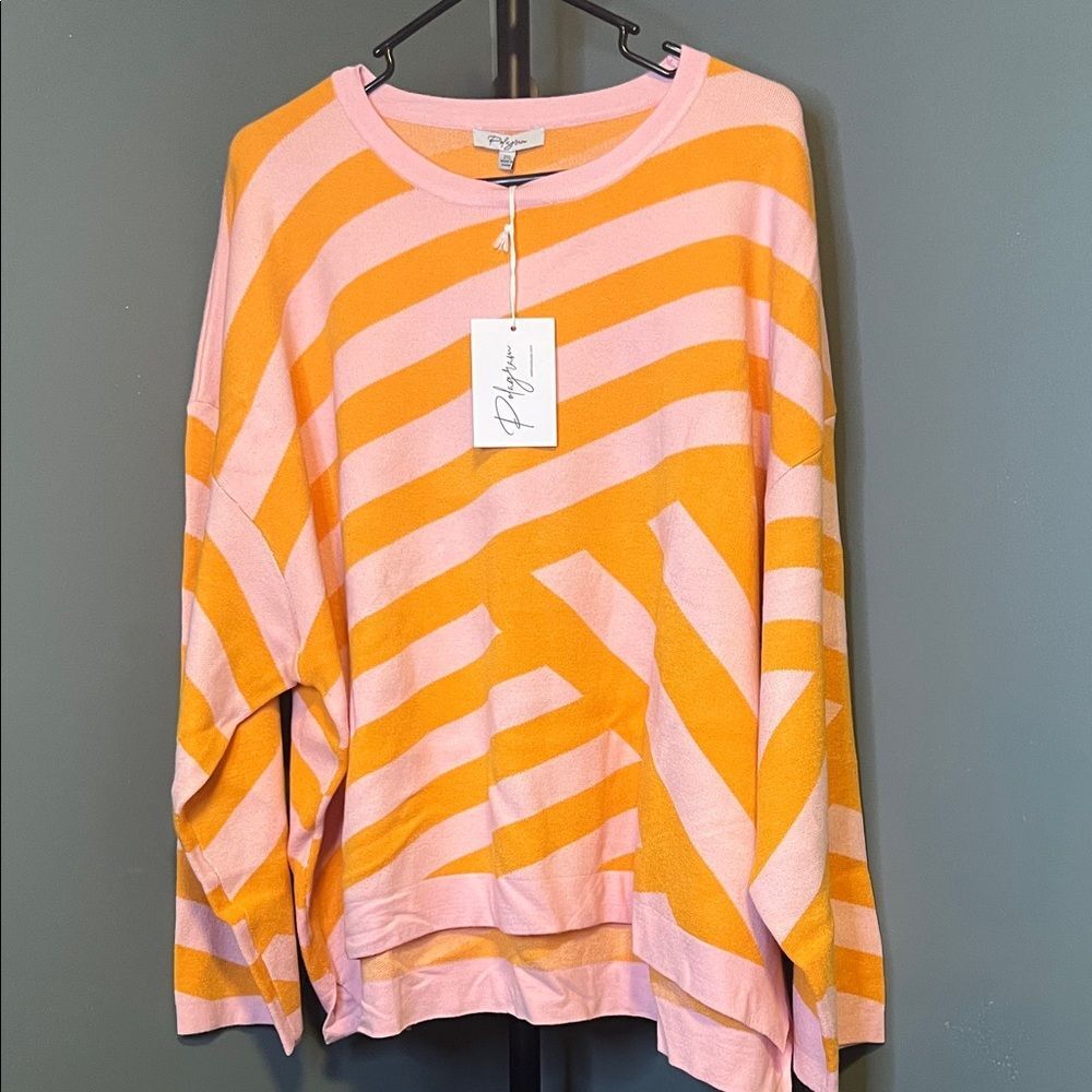 Polagram Women's Pink and Orange Striped Sweatshirt